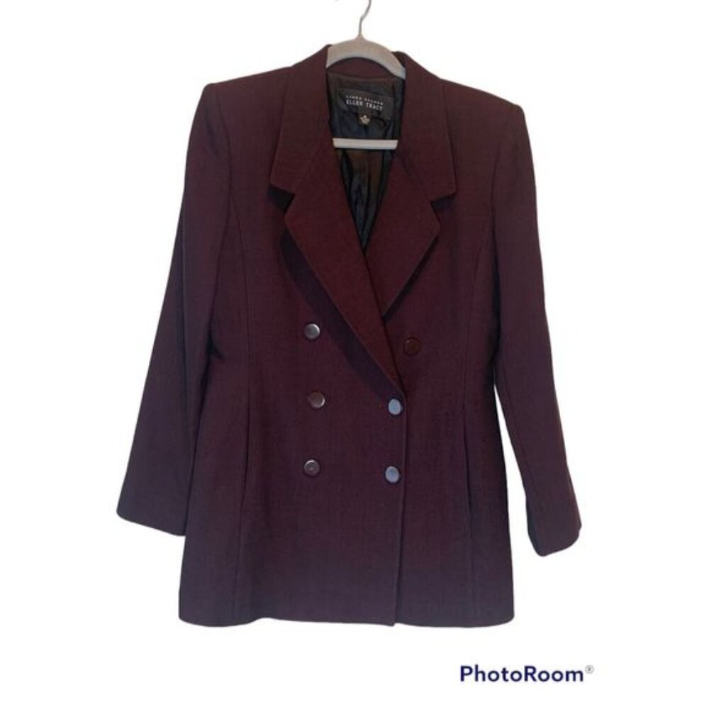 Linda Allard Ellen Tracy Women's Maroon Wool Button-Front Blazer Jacket Size 10